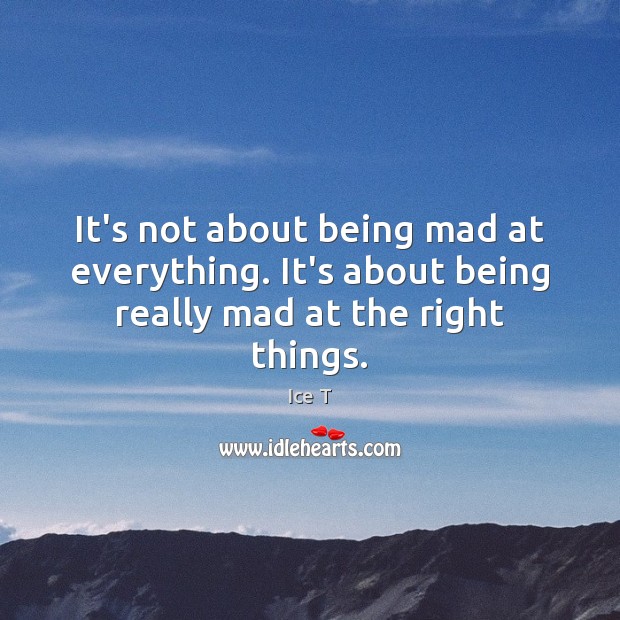 It’s not about being mad at everything. It’s about being really mad at the right things. Ice T Picture Quote