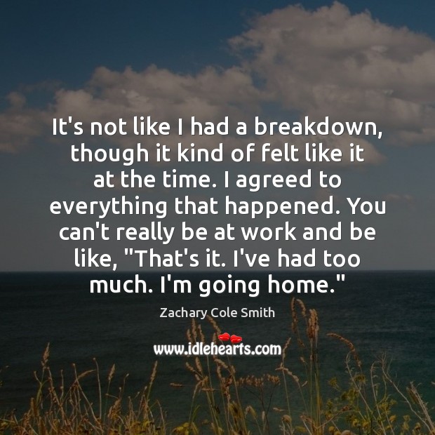 It’s not like I had a breakdown, though it kind of felt Zachary Cole Smith Picture Quote