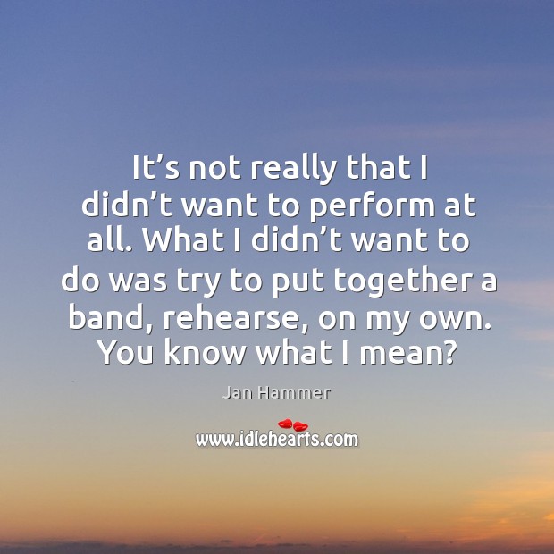 It’s not really that I didn’t want to perform at all. What I didn’t want to do was Jan Hammer Picture Quote