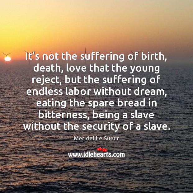 It’s not the suffering of birth, death, love that the young reject, Meridel Le Sueur Picture Quote