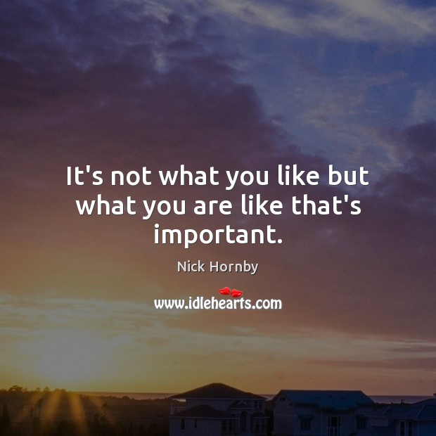 It’s not what you like but what you are like that’s important. Nick Hornby Picture Quote