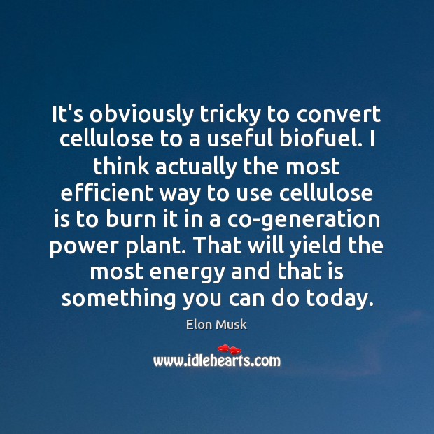 It’s obviously tricky to convert cellulose to a useful biofuel. I think Elon Musk Picture Quote