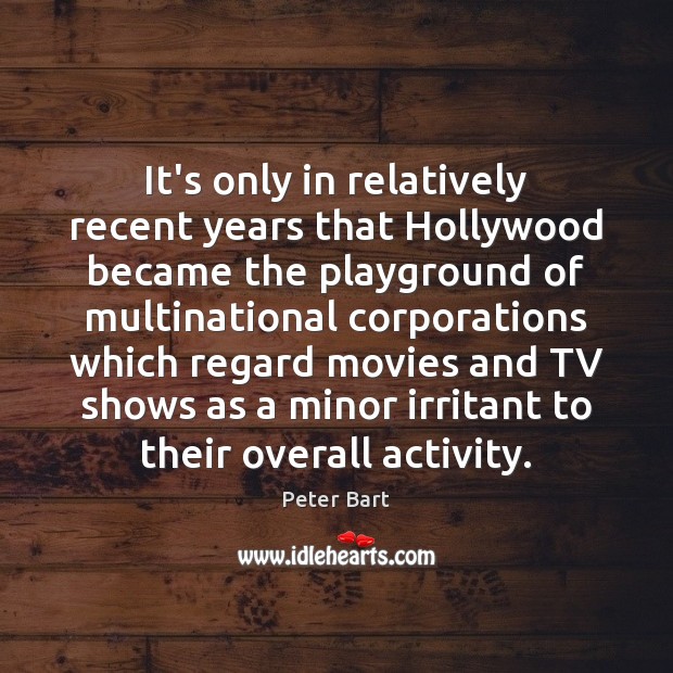 It’s only in relatively recent years that Hollywood became the playground of Peter Bart Picture Quote