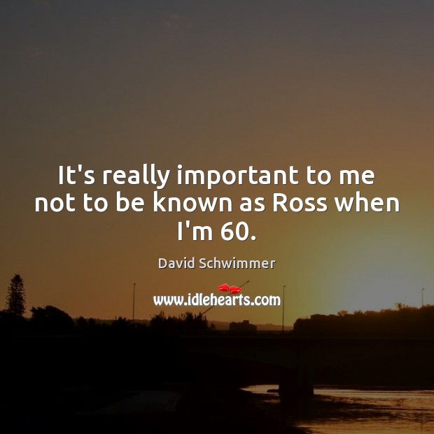 It’s really important to me not to be known as Ross when I’m 60. David Schwimmer Picture Quote