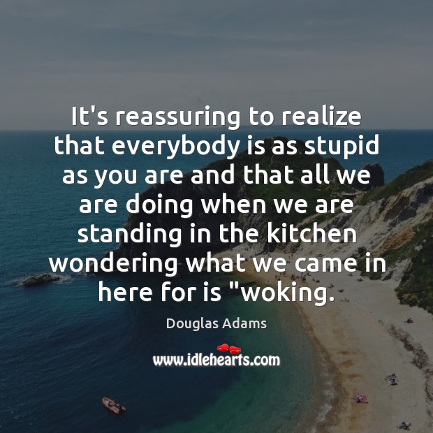 It’s reassuring to realize that everybody is as stupid as you are Douglas Adams Picture Quote