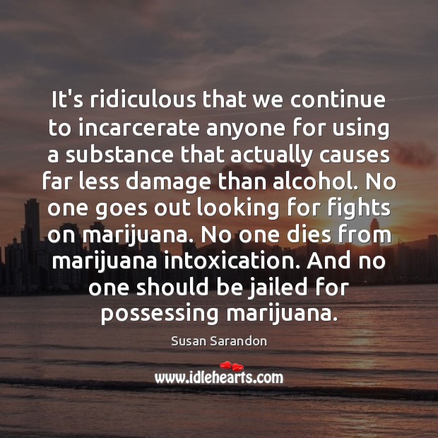 It’s ridiculous that we continue to incarcerate anyone for using a substance Susan Sarandon Picture Quote