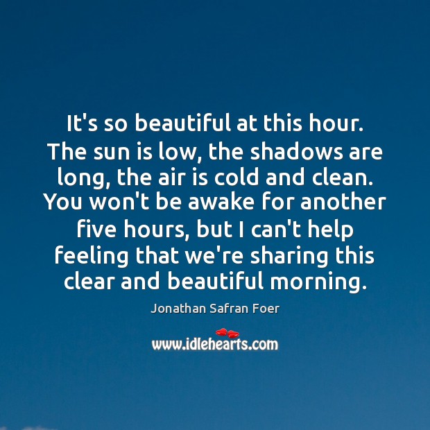 It’s so beautiful at this hour. The sun is low, the shadows Jonathan Safran Foer Picture Quote