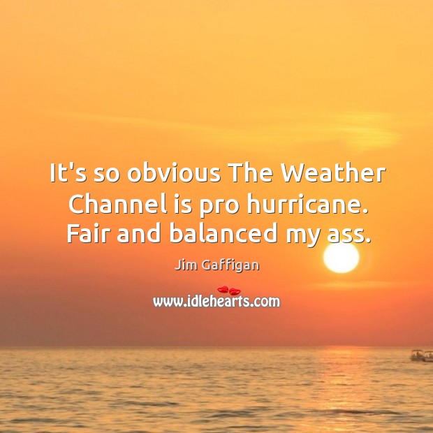 It’s so obvious The Weather Channel is pro hurricane. Fair and balanced my ass. Jim Gaffigan Picture Quote