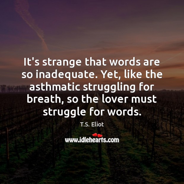 It’s strange that words are so inadequate. Yet, like the asthmatic struggling T.S. Eliot Picture Quote
