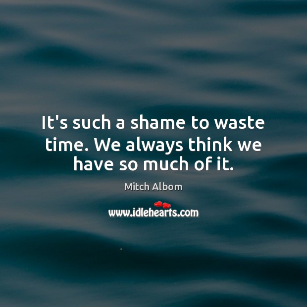 It’s such a shame to waste time. We always think we have so much of it. Mitch Albom Picture Quote