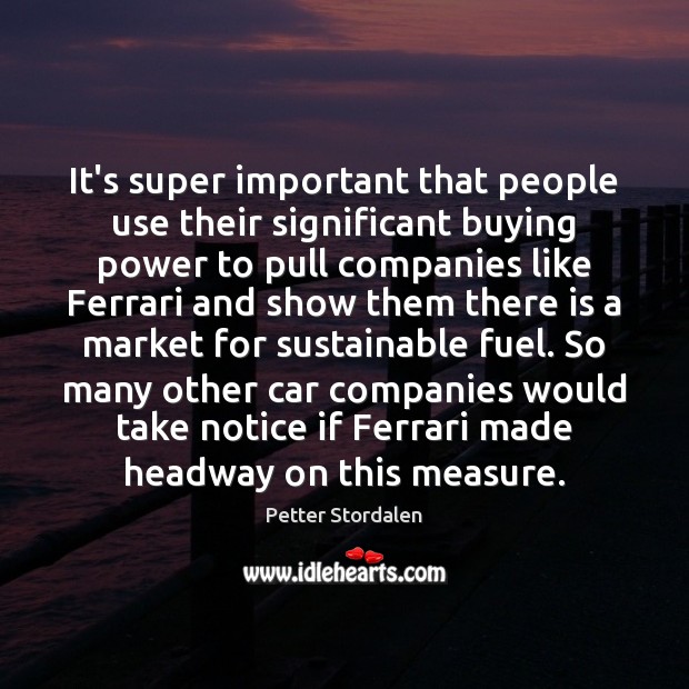 It’s super important that people use their significant buying power to pull Petter Stordalen Picture Quote