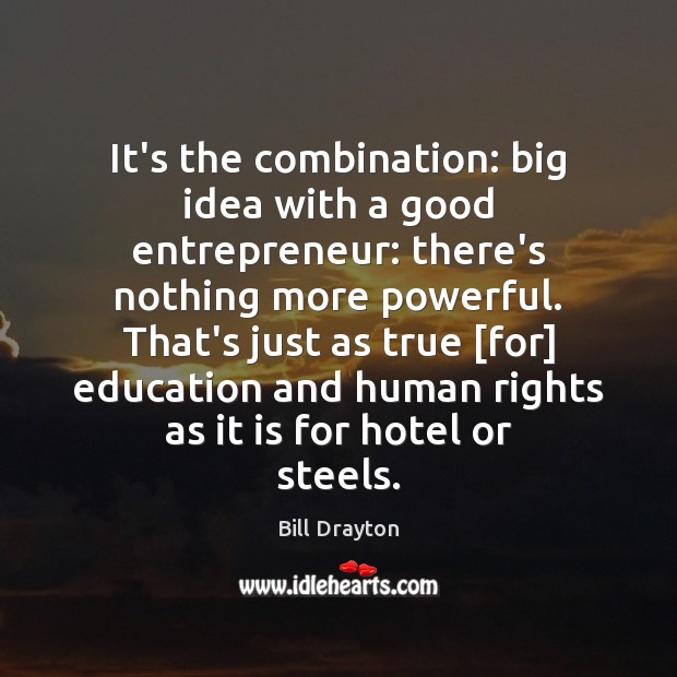 It’s the combination: big idea with a good entrepreneur: there’s nothing more Bill Drayton Picture Quote