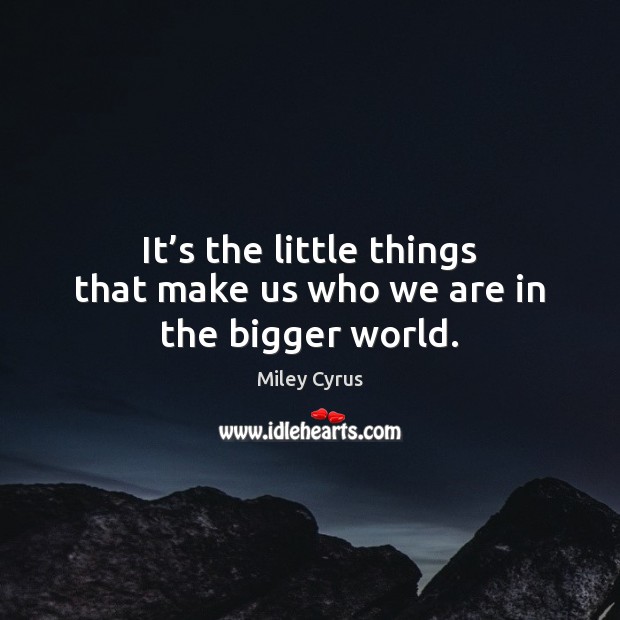 It’s the little things that make us who we are in the bigger world. Miley Cyrus Picture Quote