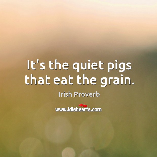 It’s the quiet pigs that eat the grain. Irish Proverbs Image