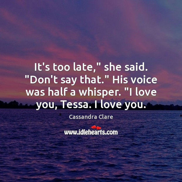 It’s too late,” she said. “Don’t say that.” His voice was half I Love You Quotes Image