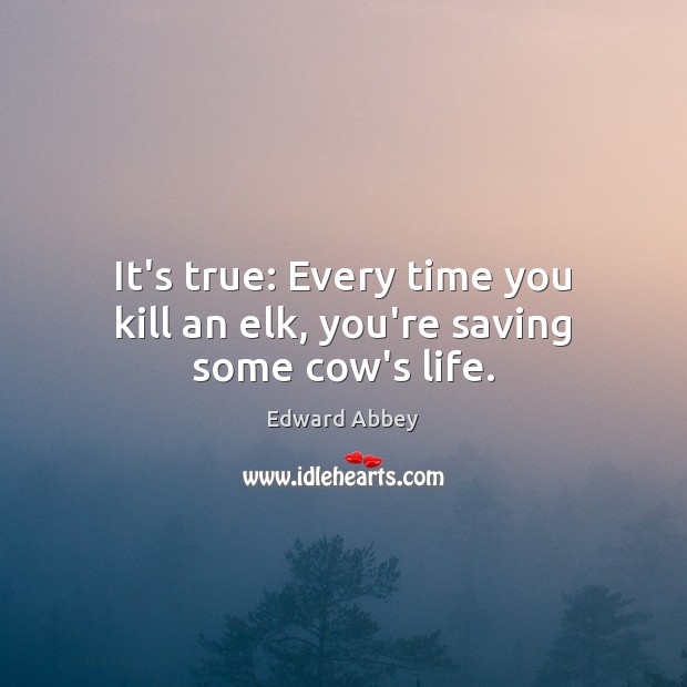 It’s true: Every time you kill an elk, you’re saving some cow’s life. Edward Abbey Picture Quote