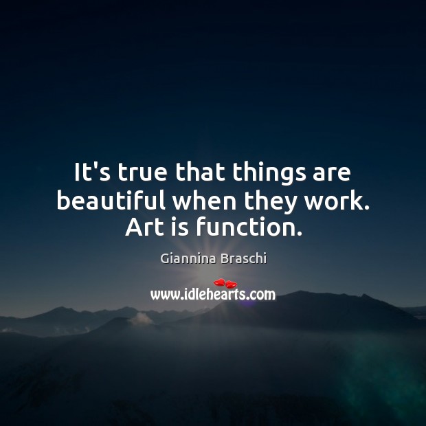 It’s true that things are beautiful when they work. Art is function. Giannina Braschi Picture Quote