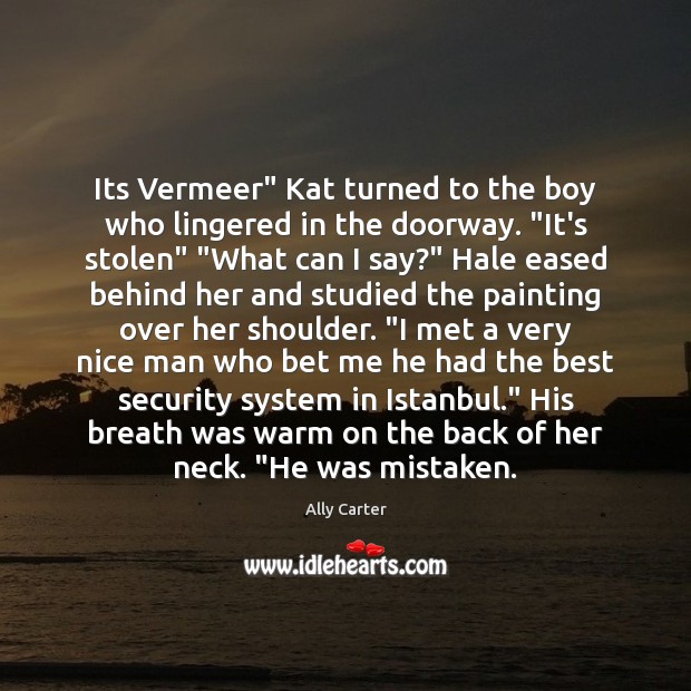 Its Vermeer” Kat turned to the boy who lingered in the doorway. “ Ally Carter Picture Quote