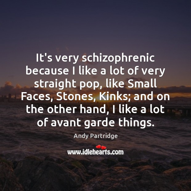 It’s very schizophrenic because I like a lot of very straight pop, Andy Partridge Picture Quote