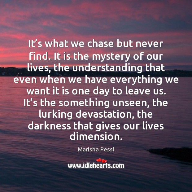 It’s what we chase but never find. It is the mystery Marisha Pessl Picture Quote