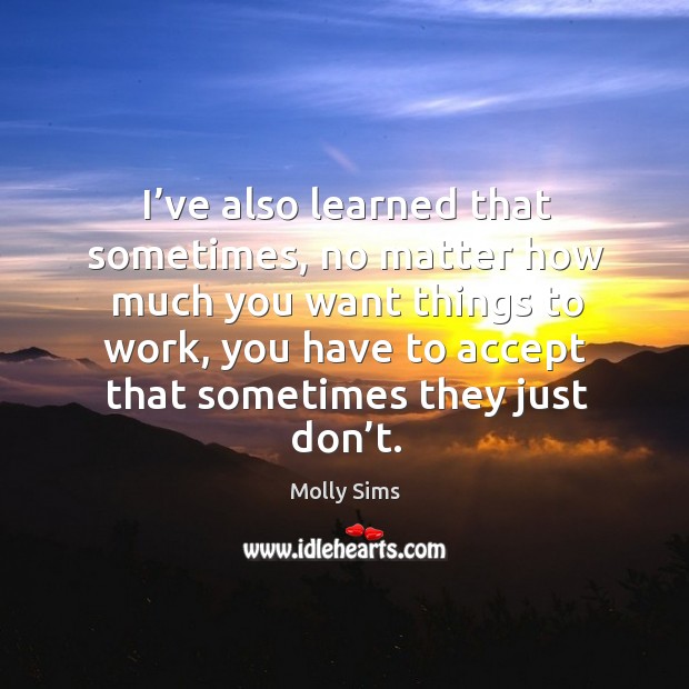 I’ve also learned that sometimes, no matter how much you want things to work, you have Molly Sims Picture Quote