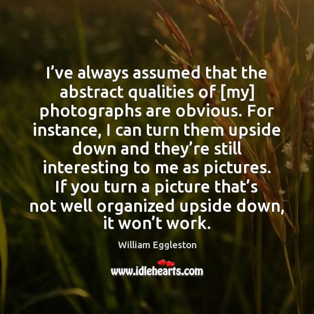 I’ve always assumed that the abstract qualities of [my] photographs are William Eggleston Picture Quote