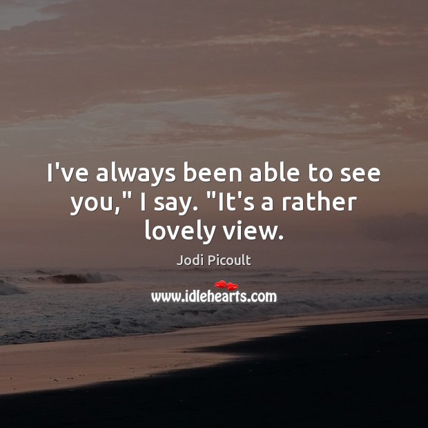I’ve always been able to see you,” I say. “It’s a rather lovely view. Image