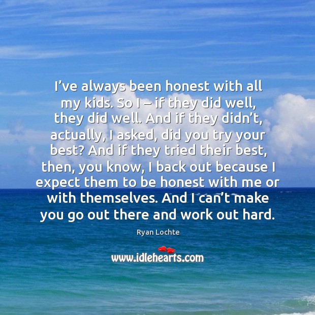 I’ve always been honest with all my kids. So I – if they did well, they did well. Image
