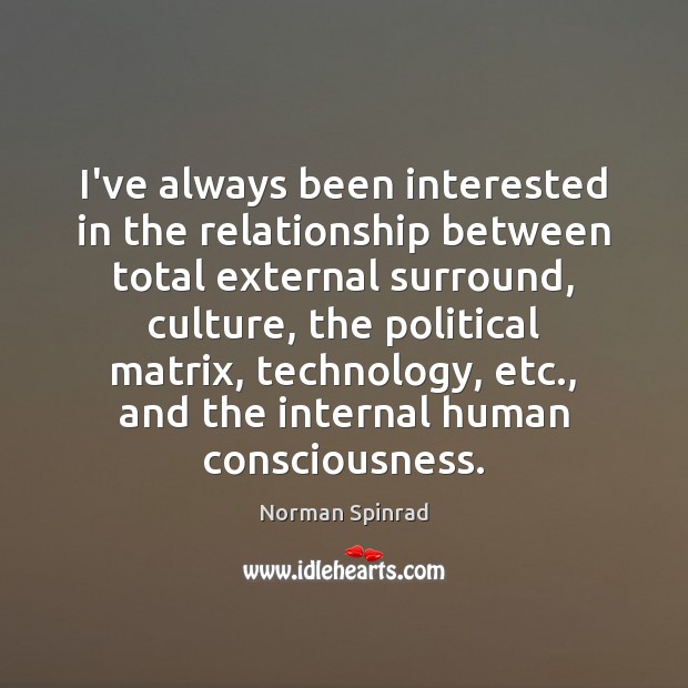 I’ve always been interested in the relationship between total external surround, culture, Norman Spinrad Picture Quote
