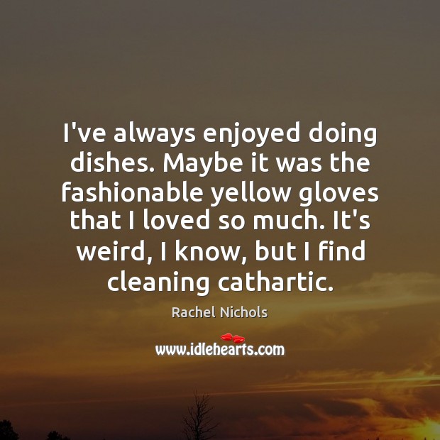 I’ve always enjoyed doing dishes. Maybe it was the fashionable yellow gloves Rachel Nichols Picture Quote