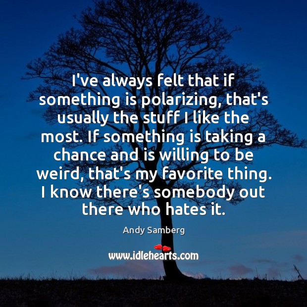 I’ve always felt that if something is polarizing, that’s usually the stuff Andy Samberg Picture Quote