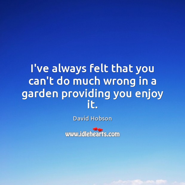 I’ve always felt that you can’t do much wrong in a garden providing you enjoy it. David Hobson Picture Quote