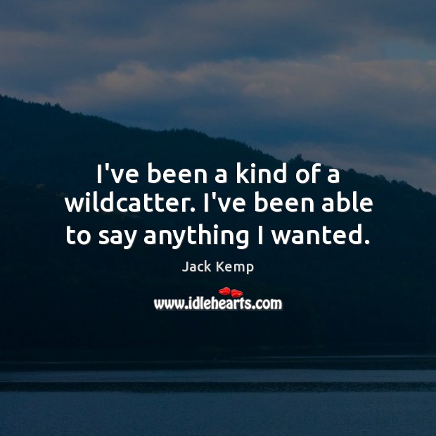 I’ve been a kind of a wildcatter. I’ve been able to say anything I wanted. Jack Kemp Picture Quote