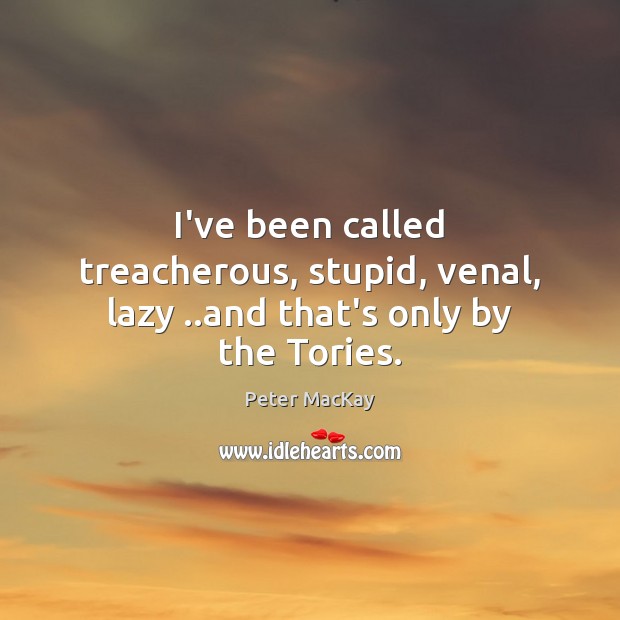 I’ve been called treacherous, stupid, venal, lazy ..and that’s only by the Tories. Peter MacKay Picture Quote