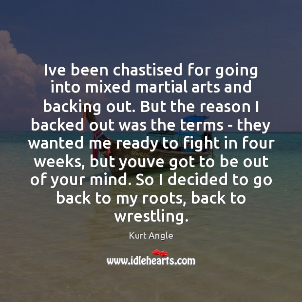 Ive been chastised for going into mixed martial arts and backing out. Kurt Angle Picture Quote