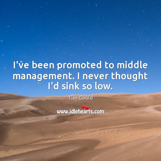 I’ve been promoted to middle management. I never thought I’d sink so low. Tim Gould Picture Quote