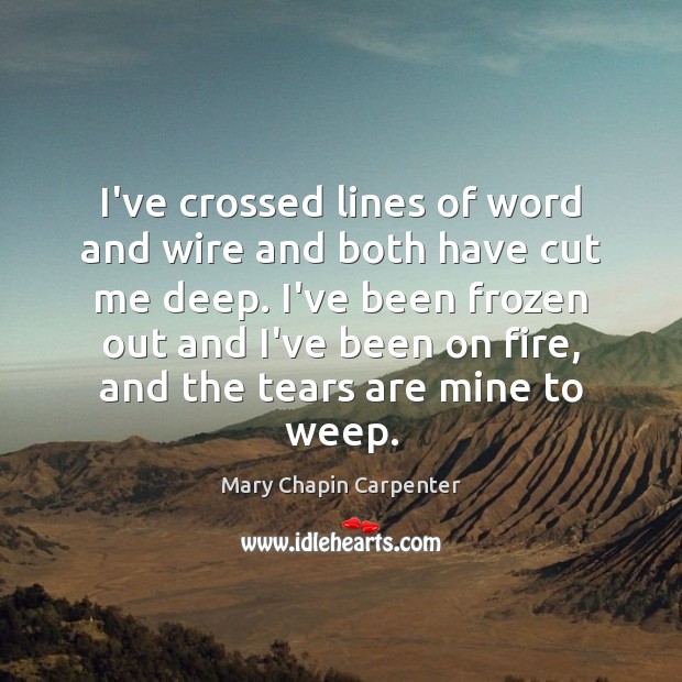 I’ve crossed lines of word and wire and both have cut me Mary Chapin Carpenter Picture Quote