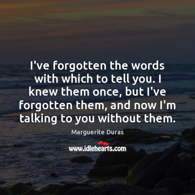 I’ve forgotten the words with which to tell you. I knew them Marguerite Duras Picture Quote