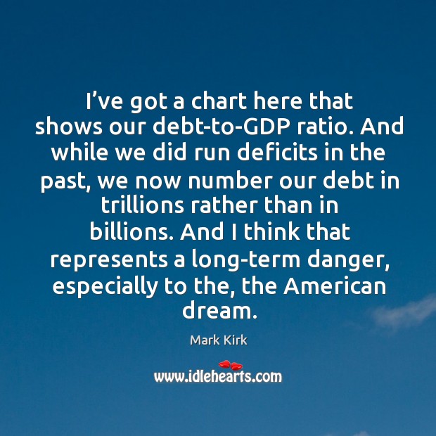 I’ve got a chart here that shows our debt-to-gdp ratio. And while we did run deficits in the past Mark Kirk Picture Quote