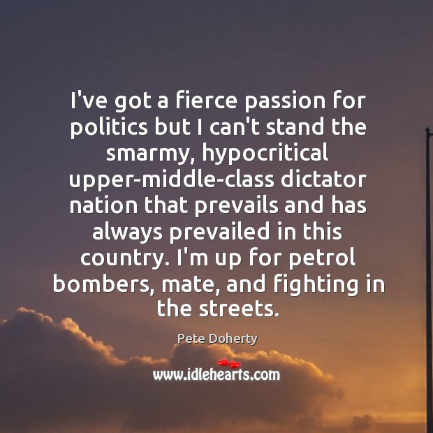 I’ve got a fierce passion for politics but I can’t stand the Pete Doherty Picture Quote