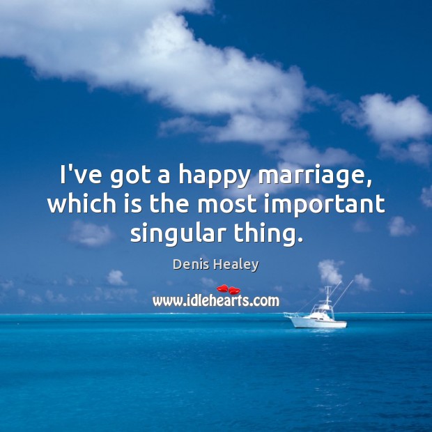 I’ve got a happy marriage, which is the most important singular thing. Denis Healey Picture Quote