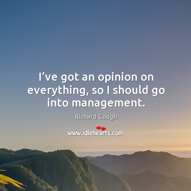 I’ve got an opinion on everything, so I should go into management. Richard Gough Picture Quote