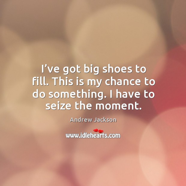I’ve got big shoes to fill. This is my chance to do something. I have to seize the moment. Andrew Jackson Picture Quote