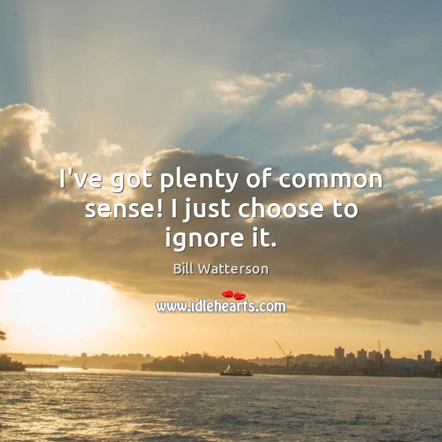 I’ve got plenty of common sense! I just choose to ignore it. Bill Watterson Picture Quote