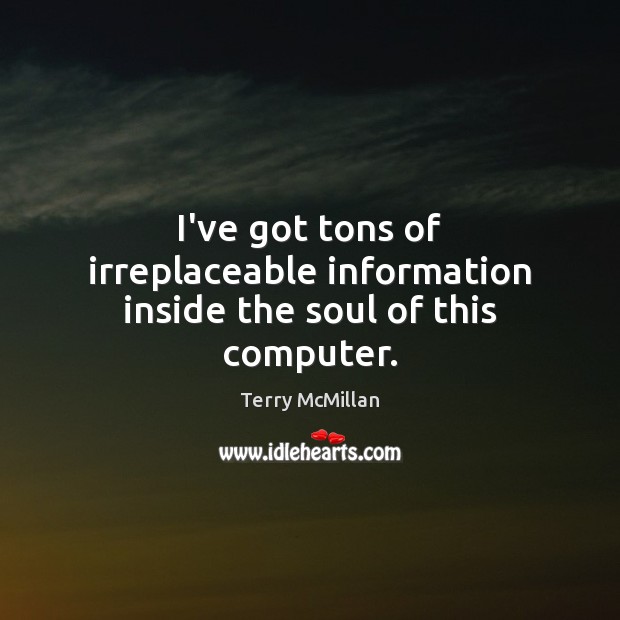 I’ve got tons of irreplaceable information inside the soul of this computer. Terry McMillan Picture Quote