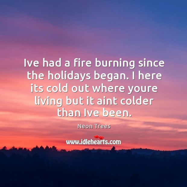 Ive had a fire burning since the holidays began. I here its cold out where youre living but it aint colder than ive been. Neon Trees Picture Quote