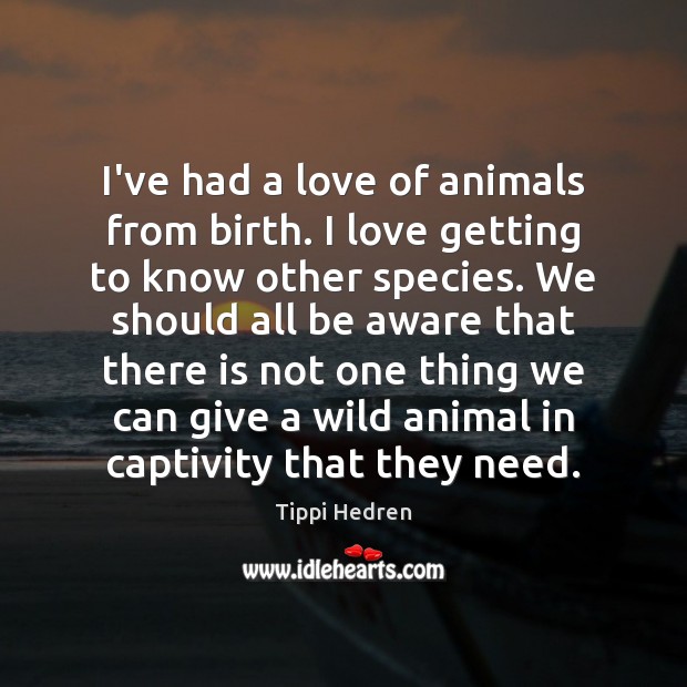 I’ve had a love of animals from birth. I love getting to Tippi Hedren Picture Quote