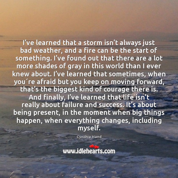 I’ve learned that a storm isn’t always just bad weather, Cynthia Hand Picture Quote