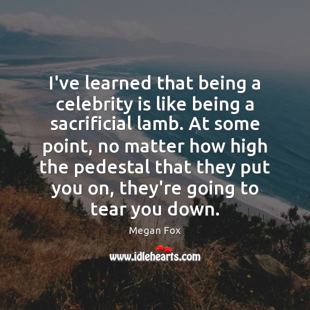 I’ve learned that being a celebrity is like being a sacrificial lamb. Megan Fox Picture Quote