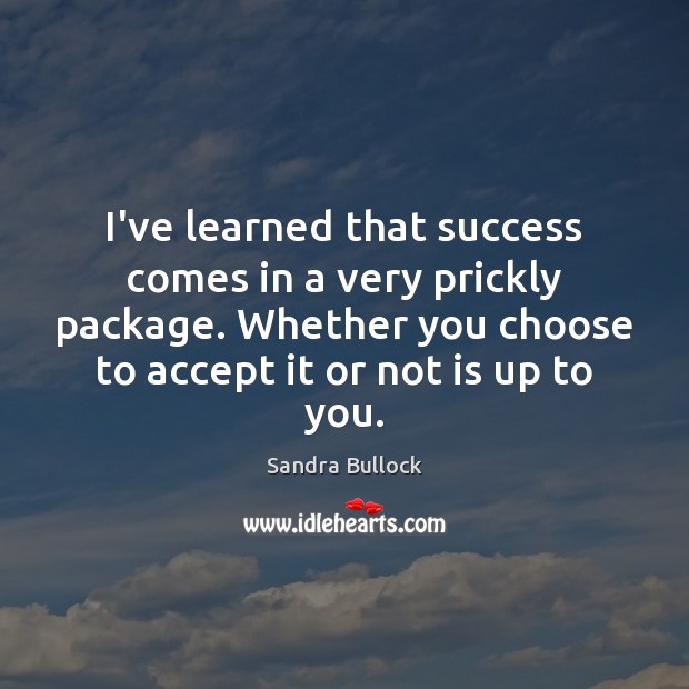 I’ve learned that success comes in a very prickly package. Whether you Sandra Bullock Picture Quote